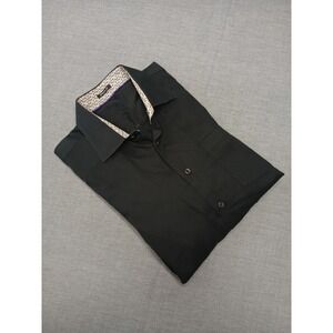 Bugatchi Men’s Black Dress Shirt L Long Sleeve Button Down Shaped Fit Stretch